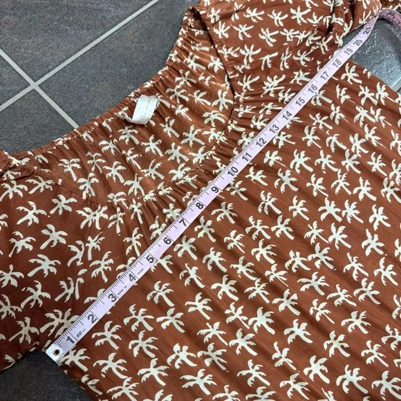Natalie Martin Silk Palm Tree Print Short Sleeve Maxi Dress Brown Small S READ - Picture 15 of 16